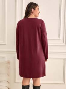 SHEIN Frenchy 大碼素色娃娃裙 - 酒紅色 - 查看 2