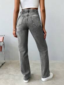 EURMUSE Casual Washed Straight Leg Jeans - Grey - View 2