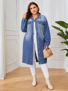 SHEIN Privé 女性大碼牛仔夾克 - 藍色 - 查看 4