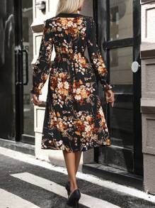 SHEIN LUNE 印花荷葉袖洋裝 - 黑色 - 查看 2