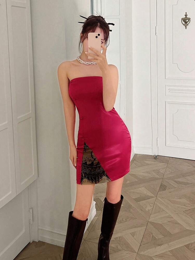 Contrast Lace Tube Bodycon Dress
