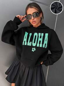 Cottnline 字母圖案落肩袖連帽衫