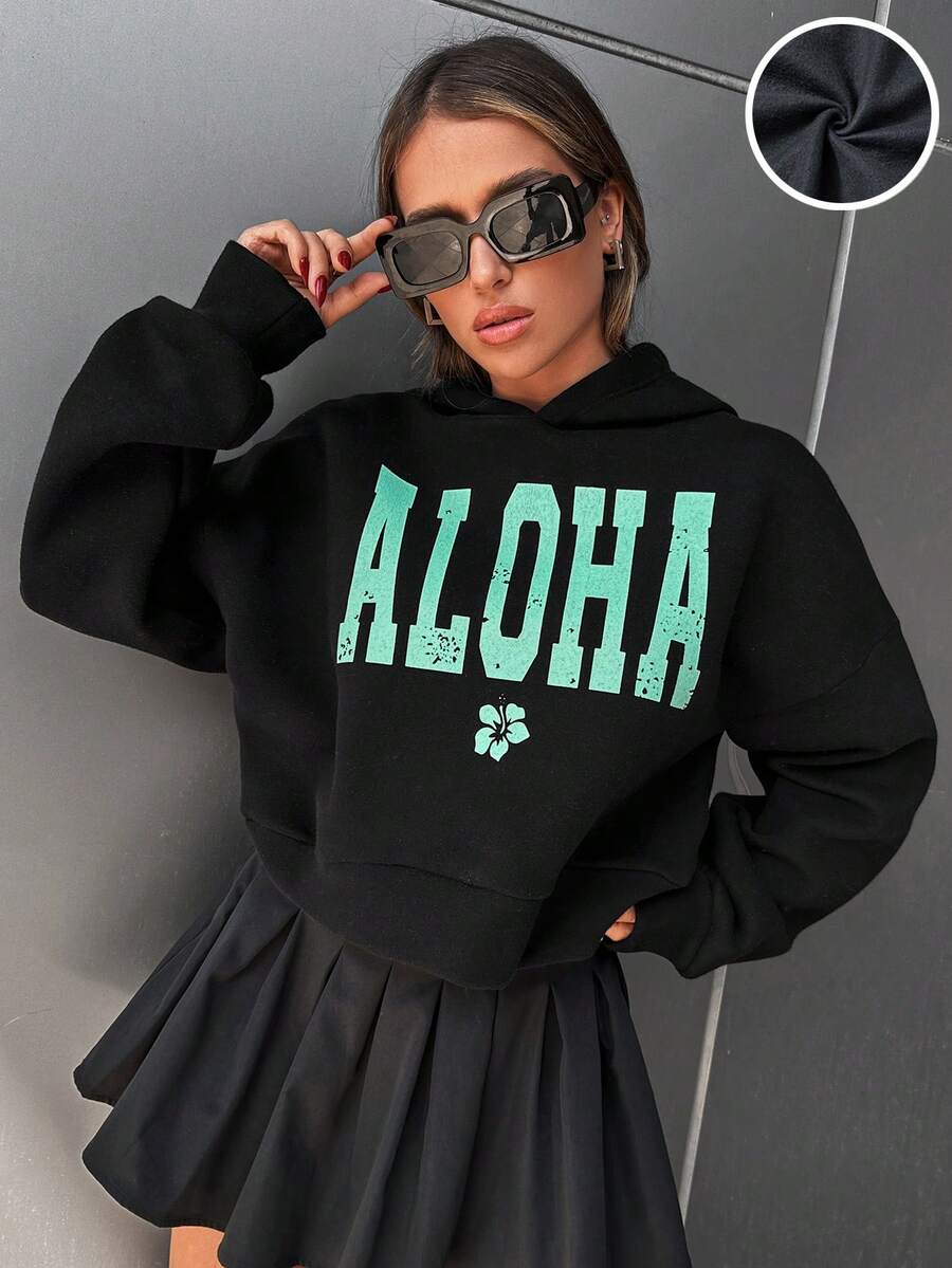 Cottnline 字母圖案落肩袖連帽衫