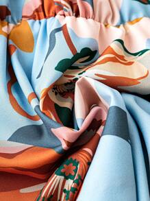 SHEIN Clasi 大碼印花喇叭袖圍裹荷葉邊下擺襯衫 - 淺藍色 - 查看 4