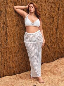 SHEIN VCAY 大尺碼襯衫兩件套 - 白色 - 查看 1