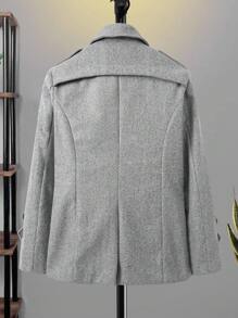 Men Double Breasted Tweed Overcoat - Grey - View 2