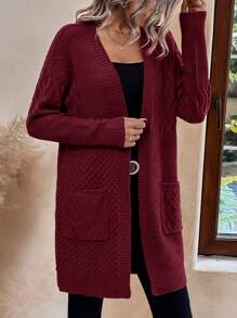 SHEIN LUNE Giải trí Của phụ nữ Mở Mặt trước Áo len Mở - Màu Đỏ Sâu - Xem 7