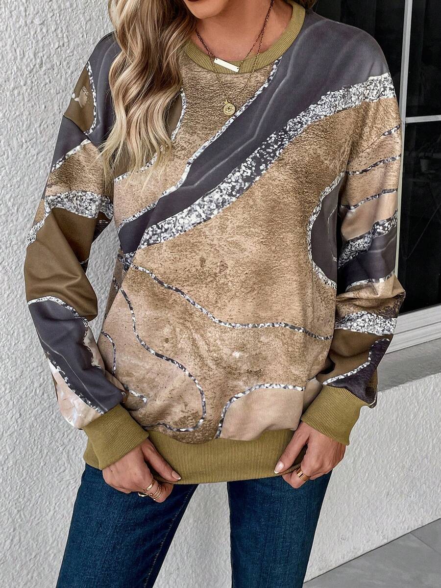 EMERY ROSE Graphic Print Drop Shoulder Sweatshirt - Multicolor - View 1