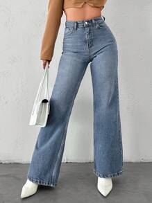 EURMUSE High Waist Straight Leg Jeans - Light Wash - View 6