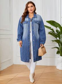 SHEIN Privé 女性大碼牛仔夾克 - 藍色 - 查看 3