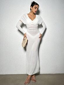 Zolique Solid Batwing Sleeve Sweater Dress With Arm Sleeves Fall Cloth For Women - White - View 1