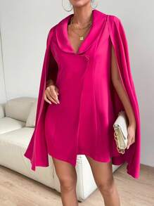 Chiquease Cloak Sleeve Shawl Collar Cape Coat - Rose Red - View 5