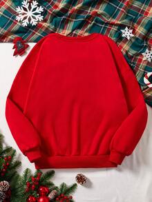 SHEIN Qutie Plus Christmas Print Drop Shoulder Sweatshirt - Red - View 2