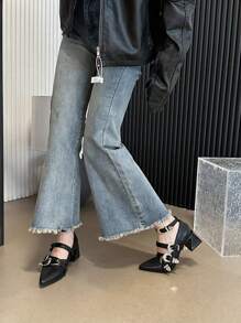 2024春夏秋季法式哥特风女式高跟鞋交叉搭扣玛丽珍朋克风厚底尖头鞋，优雅芭蕾舞鞋，派对鞋