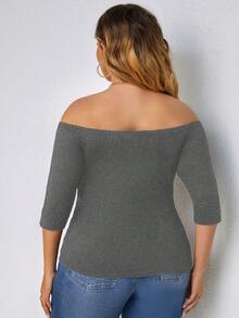 Calvaya Hơn Off Shoulder Áo phông trơn - Màu xám đen - Xem 2