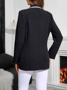 SHEIN Clasi 拼接邊青果領開門襟西裝外套 - 黑色 - 查看 2