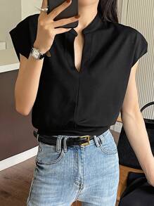 Dazy Star Notched Neck Cap Sleeve Tee