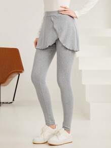 Mulvari High Waist Wrap Hem 2 In 1 Leggings - Grey - View 6