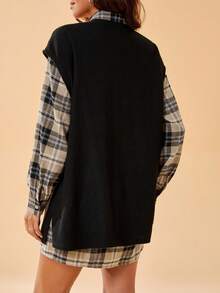 SHEIN Tall 格紋襯衫洋裝&羅紋針織背心洋裝不附腰帶 - 彩色 - 查看 2