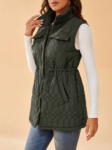 SHEIN Tall Women's Sleeveless Quilted Padded Coat - Army Green - View 5