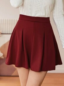 SHEIN Frenchy High Waist Fold Pleated Skirt - Burgundy - View 1