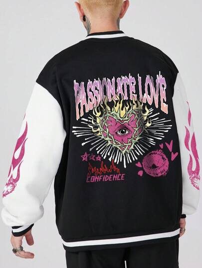 Street Life Veste D'homme À Blocs De Couleurs Avec Imprimé De Flammes Et De Lettres