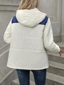 SHEIN Unity Women'S Hooded Color Block Down Coat, Versatile Fall Cloth For Women - White - View 2