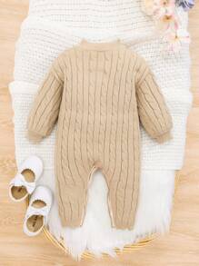 SHEIN Infant Casual One Piece Sweater Jumpsuit With Long Sleeves, Long Pants, And Round Neckline