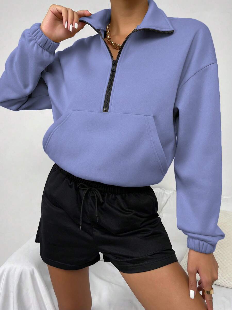 SHEIN Unity 女款純色簡約翻領拉鍊運動衫 - 紫色 - 查看 1