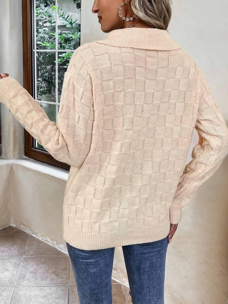 Ladies' Solid Color Front Zipper Knit Pullover Fall Winter Sweater