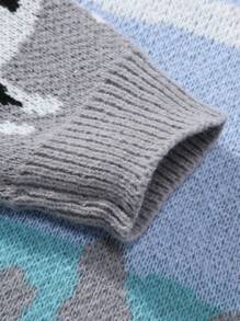 Manfinity Hypemode Nam Khối màu & Hình con bò Thả vai Áo len - Xám - Xem 6