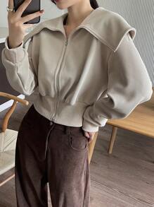 Dazy Star Women'S Zipper Front Drop Shoulder Jacket,Fall Clothes - Beige - View 4