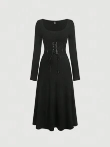 SHEIN MOD Quý cô Eo Thắt lưng Vòng cổ Đầm - màu đen - Xem 1