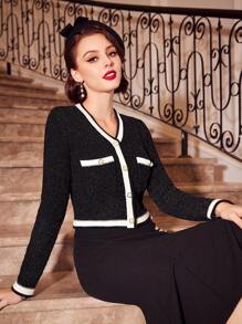 SHEIN DECDS 復古優雅經典女式針織外套 - 黑與白 - 查看 1