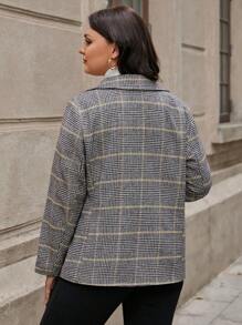 EMERY ROSE Plus Houndstooth Print Lapel Neck Overcoat Fall Cloth For Women - Multicolor - View 2