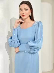 Modelyn Floral Embroidery Long Sleeve Dress Long Evening Dresses