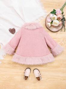 SHEIN Đứa bé gái Trang trí Fuzzy Lót nhiệt áo - Hồng - Xem 2
