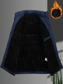 Manfinity Homme 男士宽松字母拼接加厚保暖衬里绗缝背心外套，秋冬款 - 藍色 - 查看 3