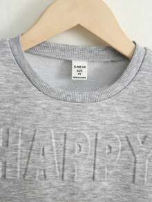 SHEIN 男童休閒舒適印花跑步衣帶壓花字母 - 淺灰色 - 查看 4