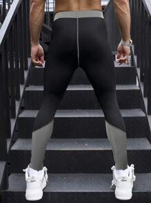Manfinity Sport Corelite Men's Contrast Color Sports Leggings - Black - View 2