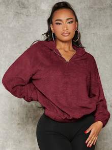 SHEIN SXY 女士衛衣 - 酒紅色 - 查看 5