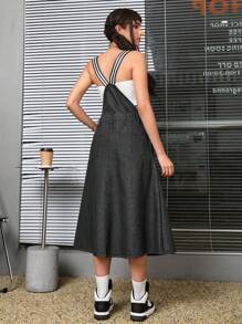 SHEIN EZwear Women's Striped Shoulder Strap Denim Dress