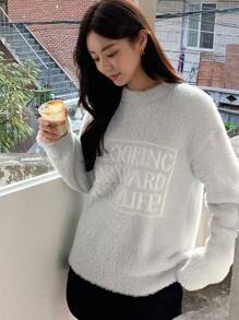 DAZY Đồ họa Chữ cái Thả vai 	
Fuzzy Áo len - Màu Xám nhạt - Xem 7