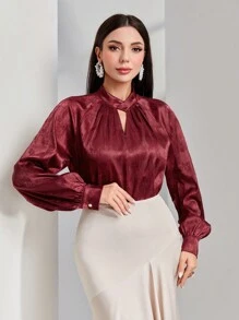 Modelyn Blusa Con Escote En Forma De Cerradura Y Manga Raglán De Color Liso Para Mujer