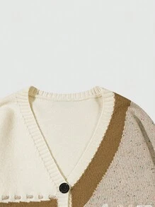 Áo khoác cardigan nam ANDREILEE phối màu tương phản, cổ chữ V, tay dài, chất liệu len pha, dáng rộng, thoải mái, thích hợp cho mùa thu/đông. - Màu be - Xem 3