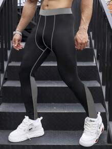 Manfinity Sport Corelite Men's Contrast Color Sports Leggings - Black - View 1