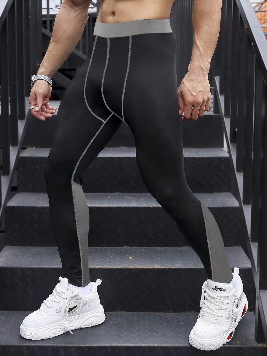 Manfinity Sport Corelite Men's Contrast Color Sports Leggings - Black - View 1