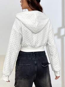 SHEIN EZwear Màu thuần In Chevron Dây rút áo có mũ Quần skinny Áo nỉ - trắng - Xem 3