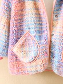 SHEIN Cô Gái Trẻ 1 Miếng Cúc bấm Mặt trước Thả vai Áo khoác Teddy - Hồng - Xem 3