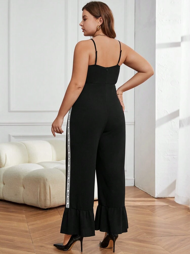 Plus Contrast Letter Tape Side Cami Jumpsuit
